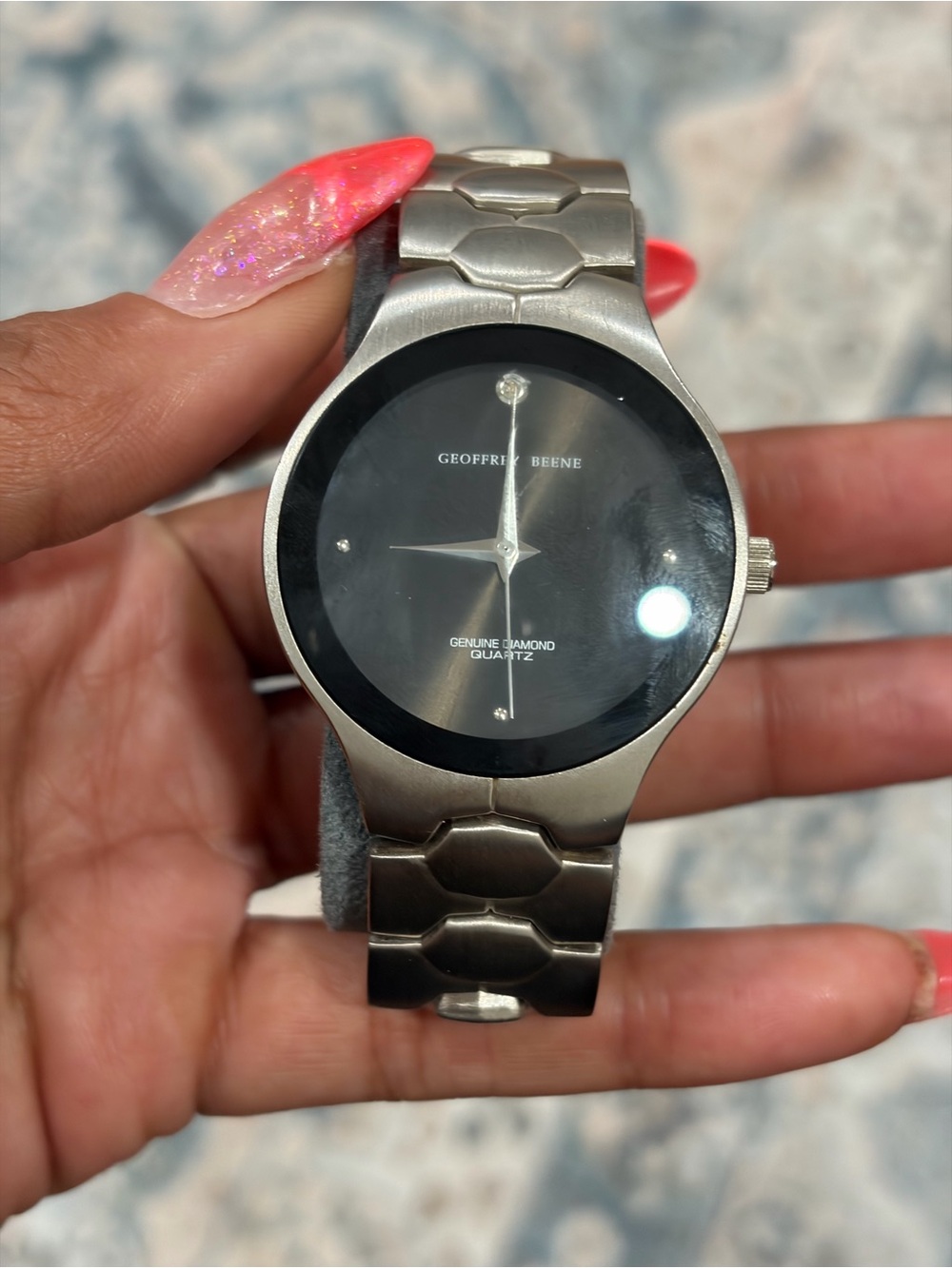 Geoffrey Beene Men’s Silver and Black Stainless Steel Watch